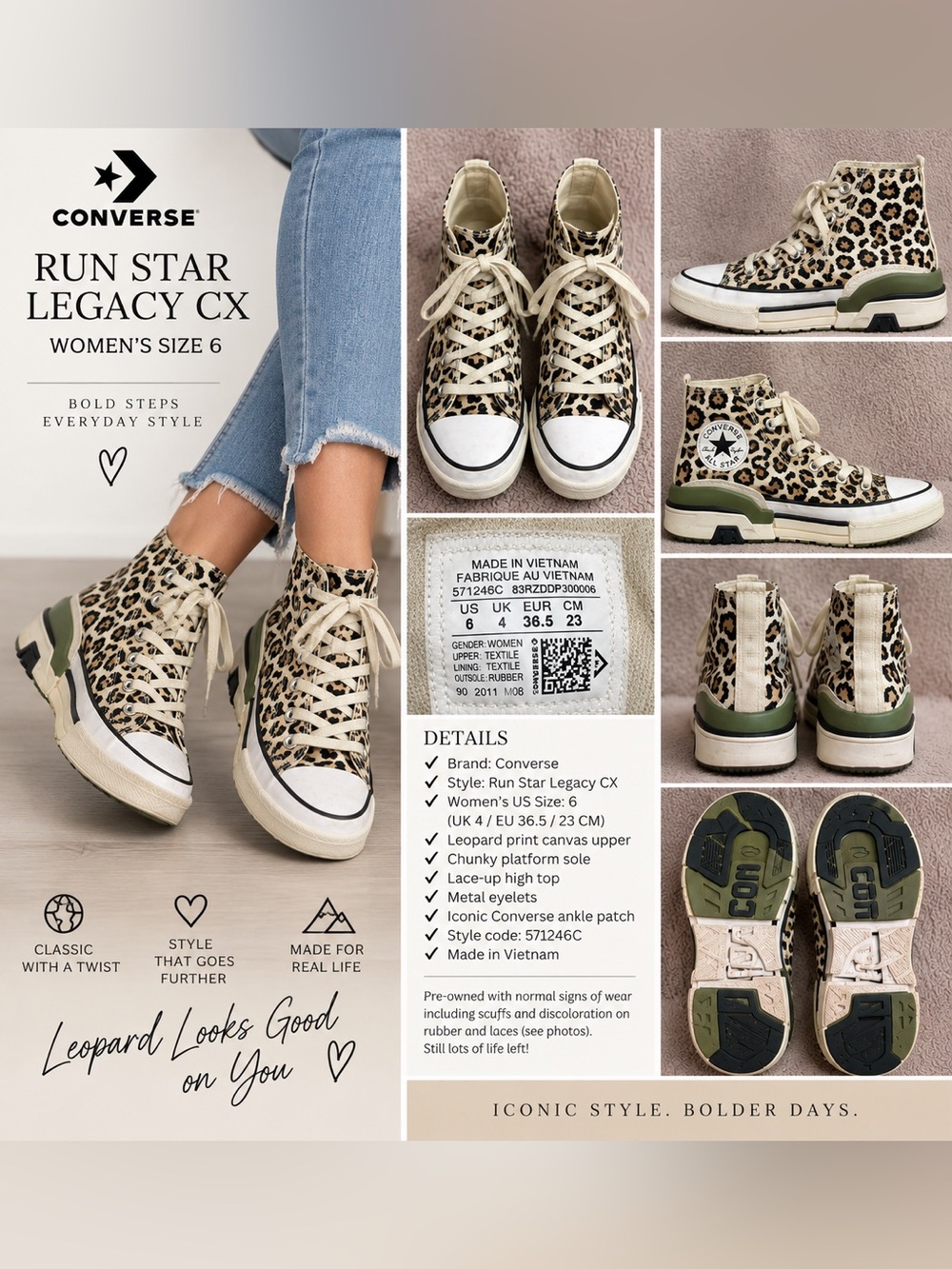 Converse Run Star Legacy CX Leopard High Top Sneakers Women’s 6